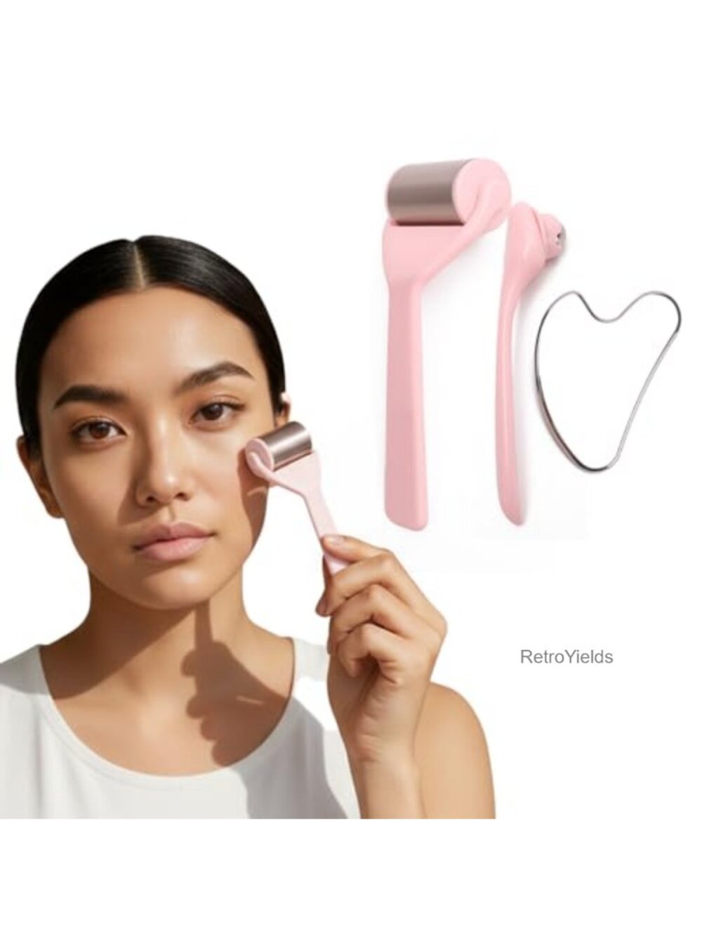 Stainless Steel Gua Sha Set Ice Roller for Face & Eyes Facial Massage Tool